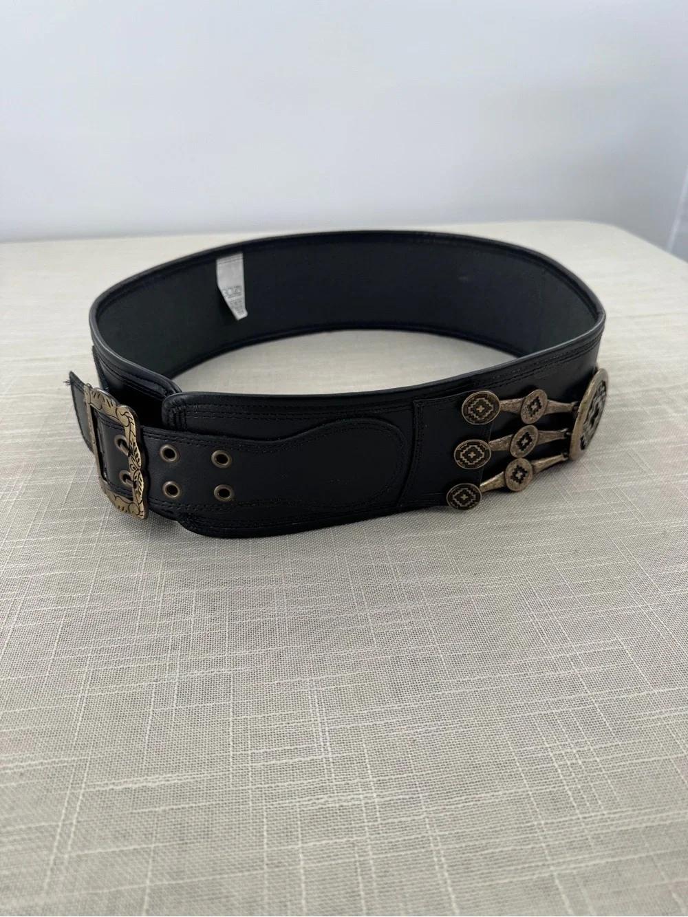 Genuine Leather Southwestern Concho Waist Belt Black Wide Western Boho Festival